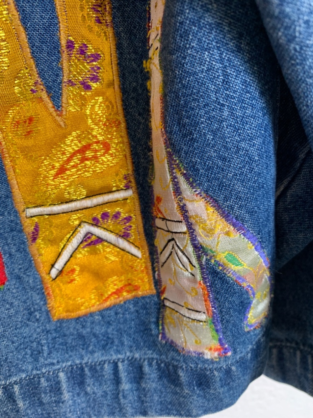 Tantrums Denim Jacket Women's Large Appliqué Cats Asian Flair Whimsical Artsy - Picture 11 of 16